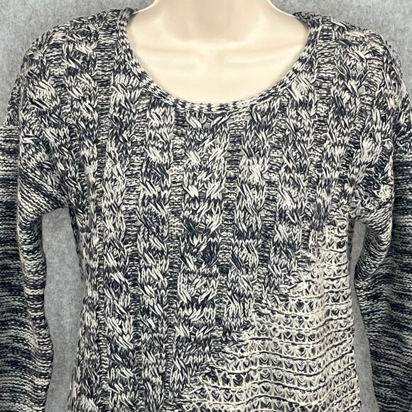 Lucky Brand Pullover Wool Blend Cable Knit Sweater XS Blue Gray Roll Neck - Picture 2 of 14